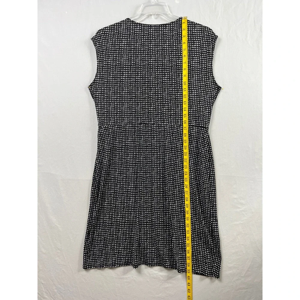 Michael Kors Faux Wrap Dress Womens XL Black White Grid Sleeveless V-Neck
